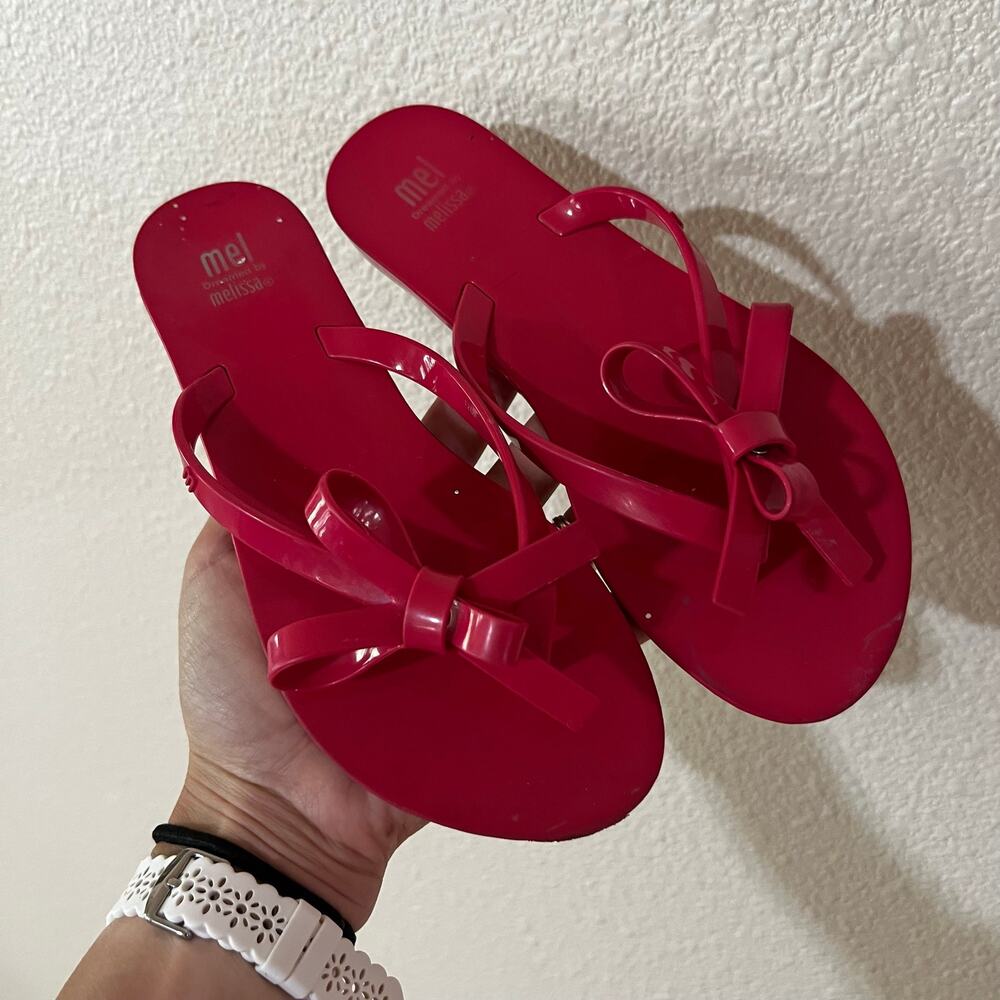 Mel dreamed by Melissa hot pink bow thong sandals GIRLS 3 PVC PLASTIC